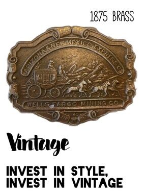 WELLS FARGO VINTAGE BELT BUCKLE MINING & STAGECOACH CO BRASS